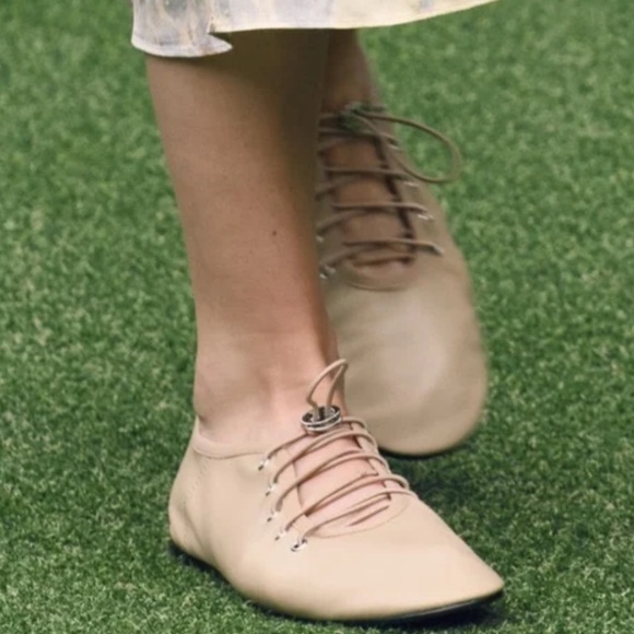 ZARA soft leather tan lace up flats - Picture 8 of 8